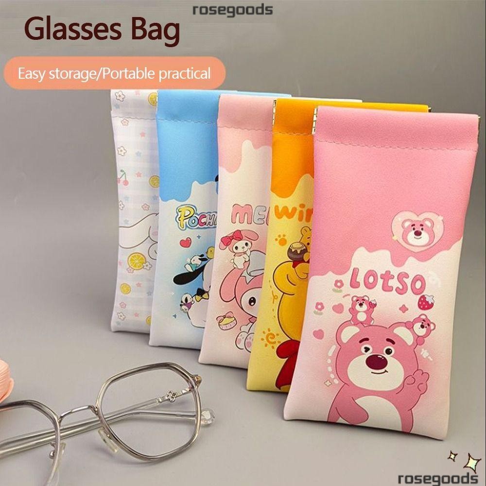 กระเป๋าใส่แว่นตา ROSE, กล่องใส่แว่นกันแดด Sanrio Kuromi, กระเป๋าเก็บปิดอัตโนมัติหนัง PU Cinnamoroll น่ารักสําหรับผู้ชาย