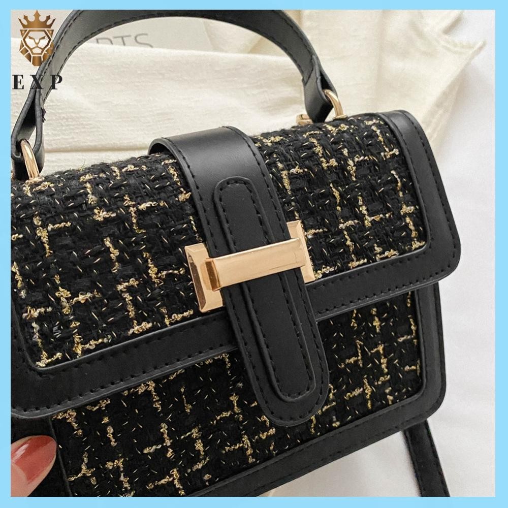 [explosion1.th] Women PU Leather Classic Plaid Bag Flap Top Hand Bag Shoulder Bag for Shopping