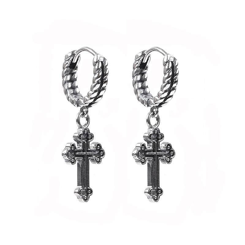 S925 Silver Cross Earrings Earrings Vintage Sterling Silver Cuban Earrings for Men and Women Same St