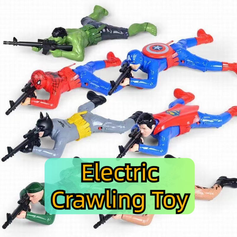 ไฟฟ้าส่องสว่างและของเล่นดนตรีแบตเตอรี่ OPERATED AUTO CRAWLING ACTION ROBOT SPIDERMAN ROBOT CAPTAIN AMERICA ROBOT SOLDIER CRAWLING ของเล่นสําหรับเด็ก