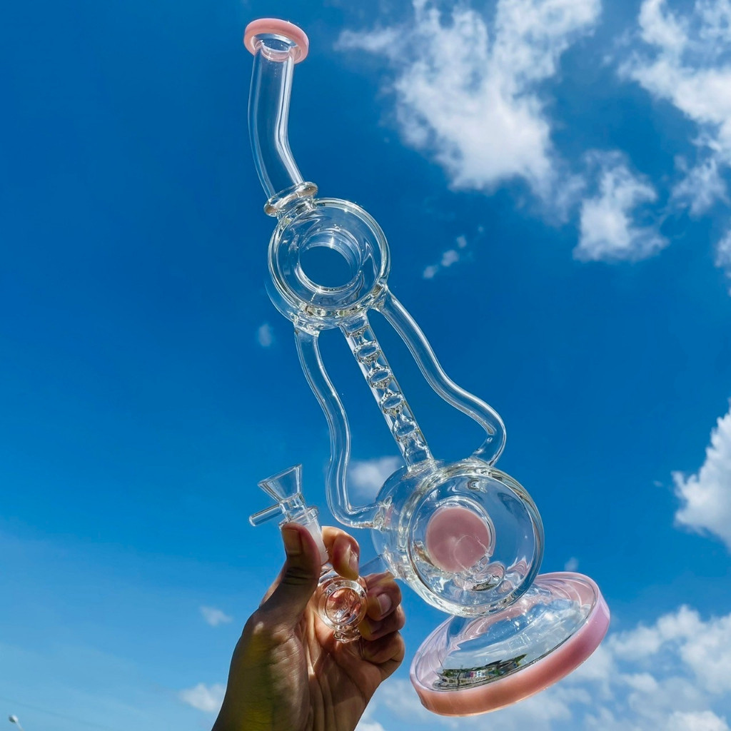 ส่งจากไทย บ้องเเก้ว Glass Bong 35เชน/cm ขวดแก้วสมุนไพร สไตล์พื้นฐาน แกะสลักลายใบไม้บินอย่างดี สาย VV
