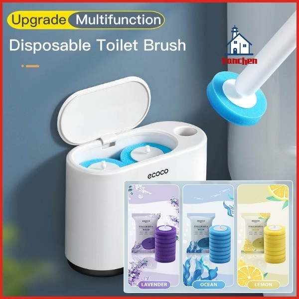 ECOCO ชุดแปรงห้องน้ําแบบใช้แล้วทิ้งติดผนัง 360 แปรงทําความสะอาดมุมแบบไม่มีท่อเปลี่ยนหัวแปรงอุปกรณ์ห้องน้ํา