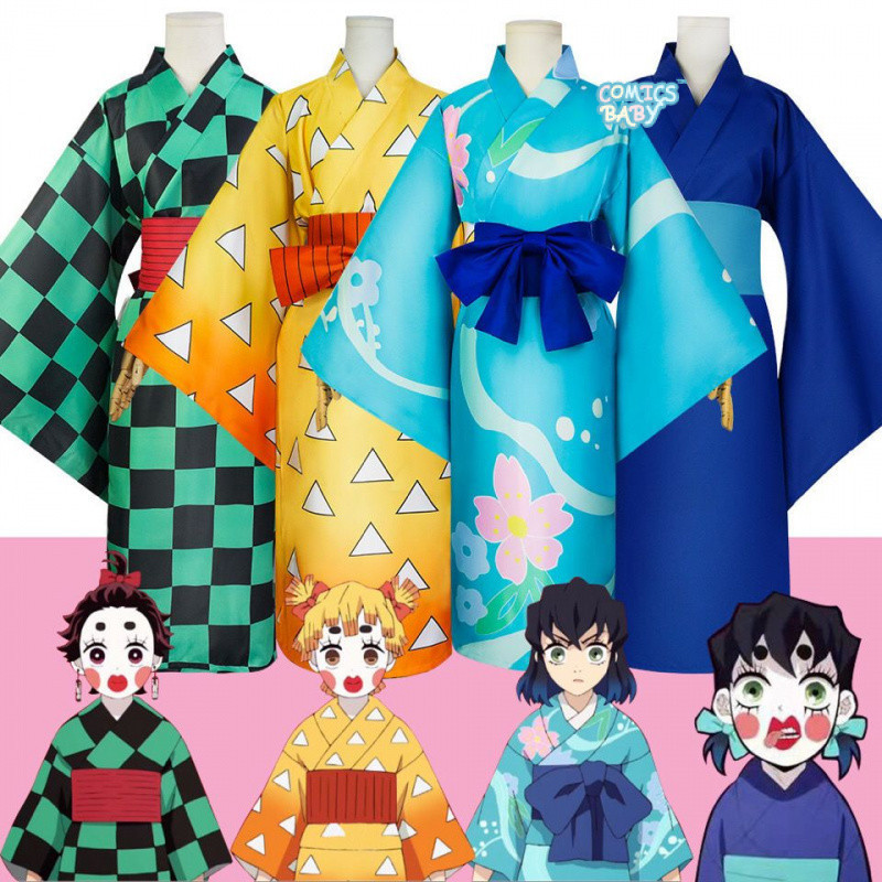 Demon Slayer Agatsuma Zenitsu Inosuke cosplay Costume ชุดกิโมโนอะนิเมะ Anime  Set Flower Street Chap