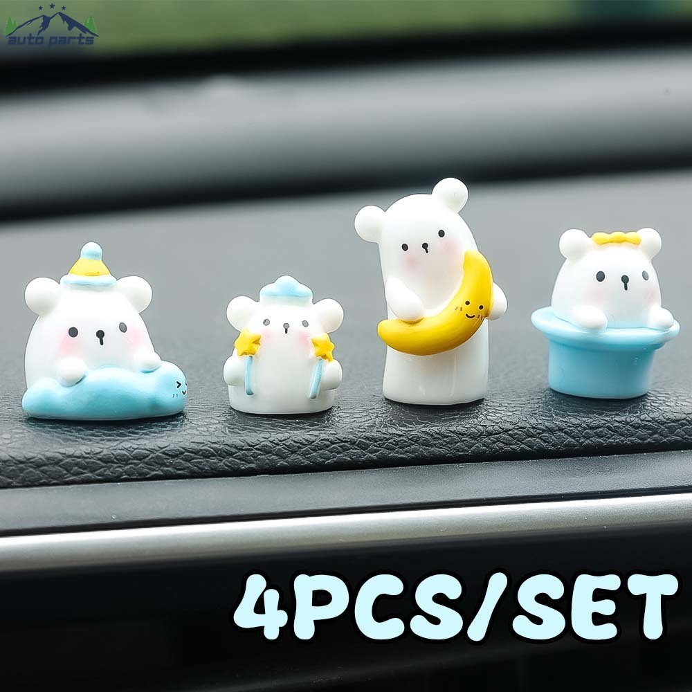 4ชิ้น/เซ็ตอัตโนมัติแดชบอร์ดคอนโซลเครื่องประดับ-น่ารักหมีตกแต่งรถ-โฮมออฟฟิศสก์ท็อปตกแต่ง-การ์ตูนสัตว์ขนาดเล็กขนาดเล็ก-มินิเรซิ่นไมโครภูมิทั