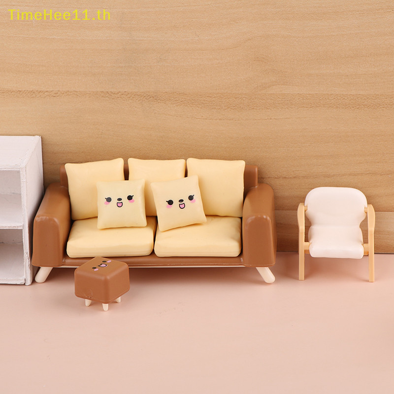 TimeHee 1/12 Dollhouse Tea Table Chair โซฟาตุ๊กตาห้องนั่งเล่นตกแต่งตุ๊กตาบ้านเฟอร์นิเจอร์อุปกรณ์เสริม TH