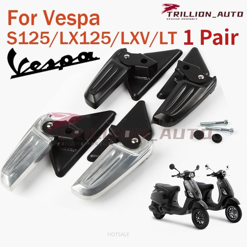 ที่พักเท้าด้านหลัง พร้อมน็อตยึด สีดํา สีเงิน สําหรับ Vespa S125 Lx125 LT LXV 1 คู่