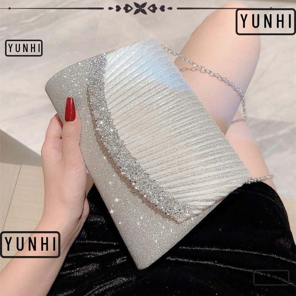 Yunhi กระเป๋าราตรี, โซ่แวววาวเงินเลื่อมคลัทช์, หรูหรากระเป๋าผู้หญิงหญิง