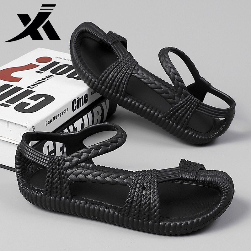 Xh รองเท้าแตะผู้ชาย EVA ทอรูปแบบรองเท้าฟาง Anti-slip กันน้ํา Soft Sole แฟชั่น Retro รองเท้าแตะ