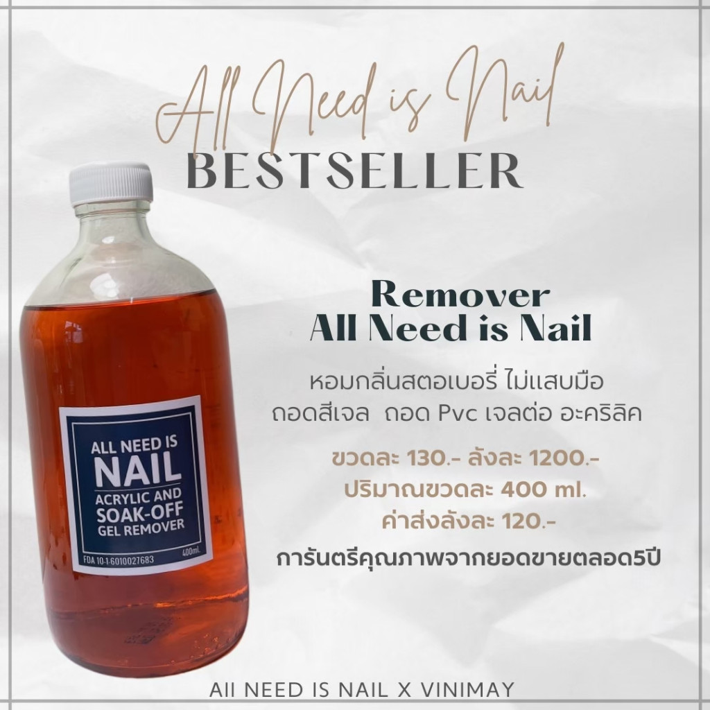 REMOVER ALL NEED IS NAIL น้ำยาถอดสีเจล น้ำยาล้างเล็บ​ น้ำยาล้างสีเจล​ All​ Need​ Is​ Nail (ยกลัง12ขวด) พร้อมส่ง​🇹🇭🇹🇭 - รูปที่ 2