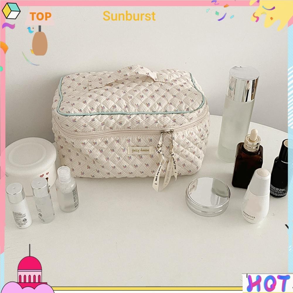 เกาหลีน่ารักกระเป๋าเครื่องสําอางแบบพกพาซิป Travel Organizer Quilted คลัทช์กระเป๋าถือ [Sunburst11.th]
