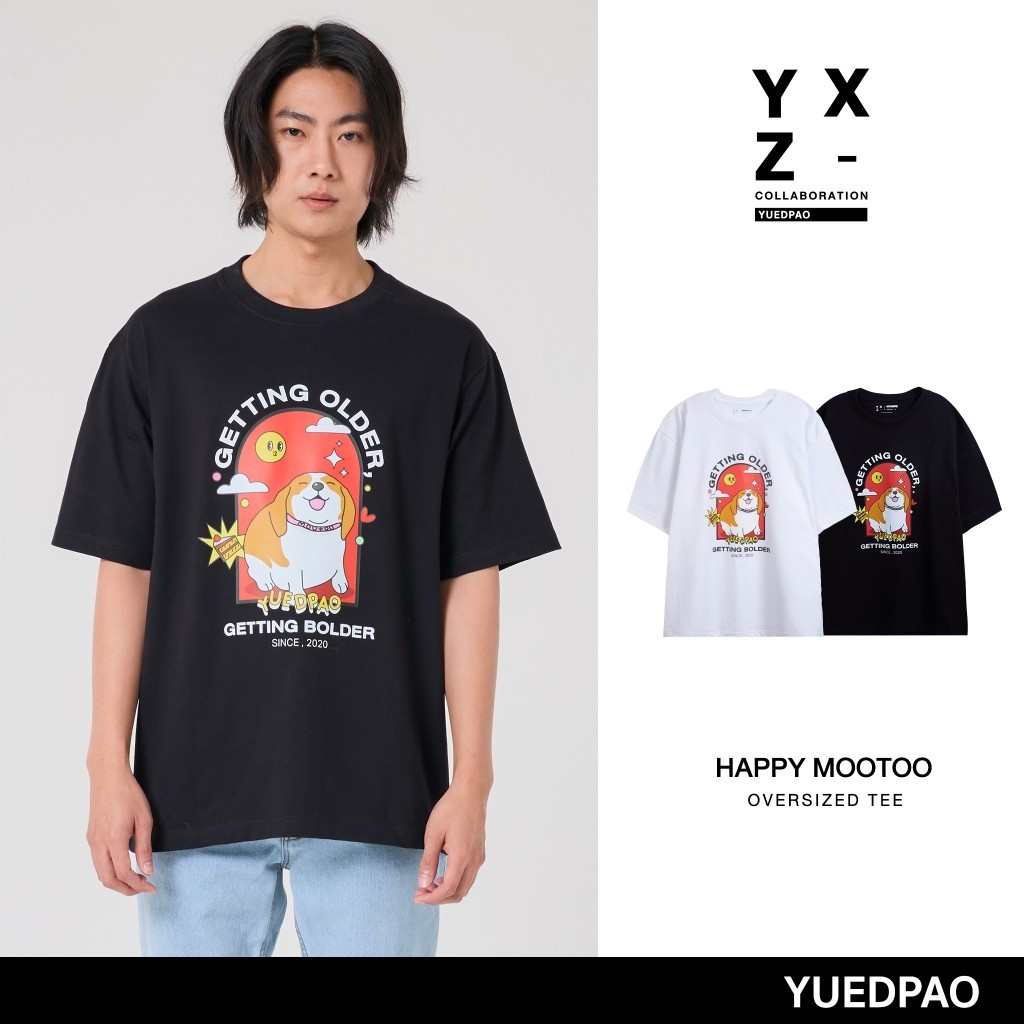 Yuedpao x Mootoo ยอดขาย No.1 รับประกันไม่ย้วย 2 ปี เสื้อยืดเปล่า เสื้อยืด Oversize Collab Mootoo Hap