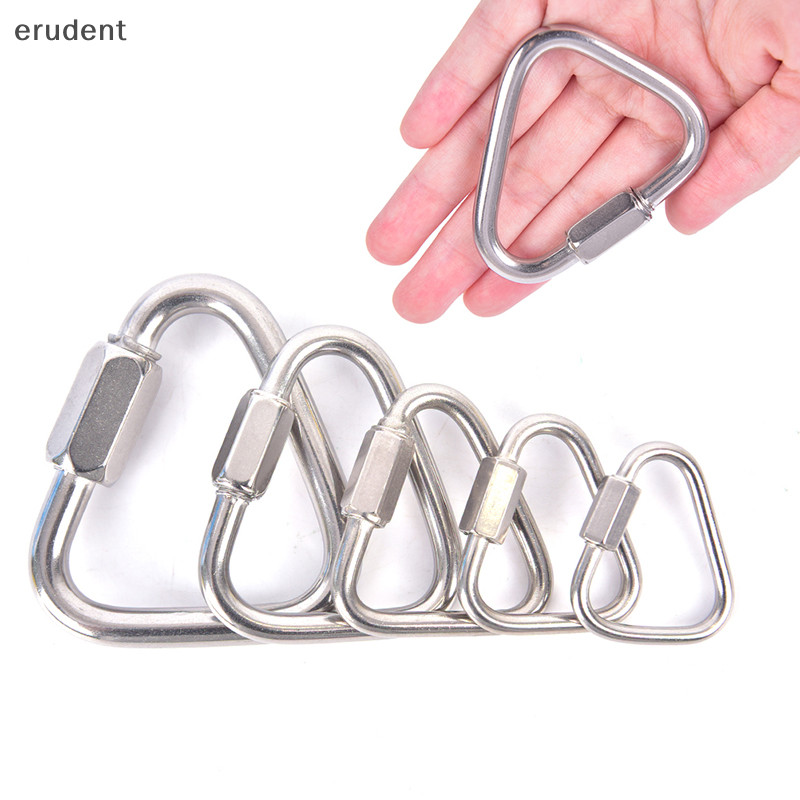 Erudent Triangle Carabiner พวงกุญแจสแตนเลส Snap Clip Hook Buckle Screw Lock ใหม่