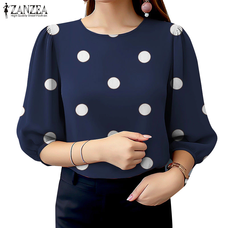 ZANZEA ซานเซีย ผู้หญิงวินเทจแฟชั่นแขนโคมไฟพิมพ์เสื้อลําลองหลวม