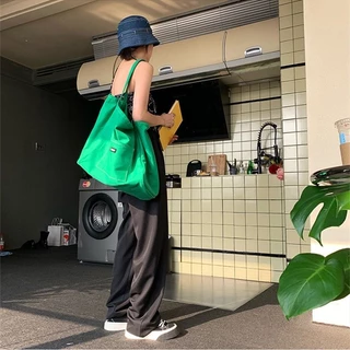 กระเป๋าโท้ทผ้าแคนวาสลําลองกระเป๋าสะพายไหล่ผู้หญิงผ้าแคนวาสใหม่ Ins กระเป๋าโท้ทเวอร์ชั่นเกาหลีเรียบง่ายความจุขนาดใหญ่