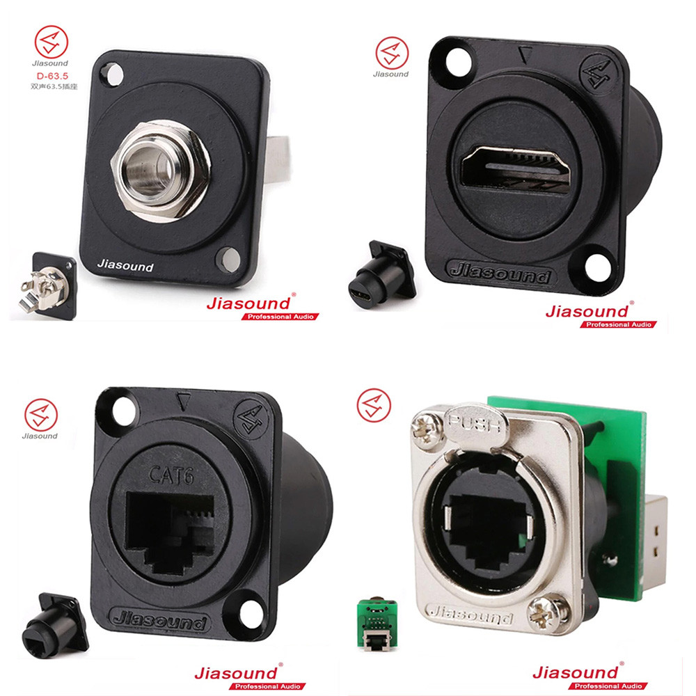 D ประเภทแผงแพทช์ตู้ 1U Balanced XLR BNC SDI 6.35 CAT6 USB3.0 ขั้วต่อลําโพงพูด HDMI