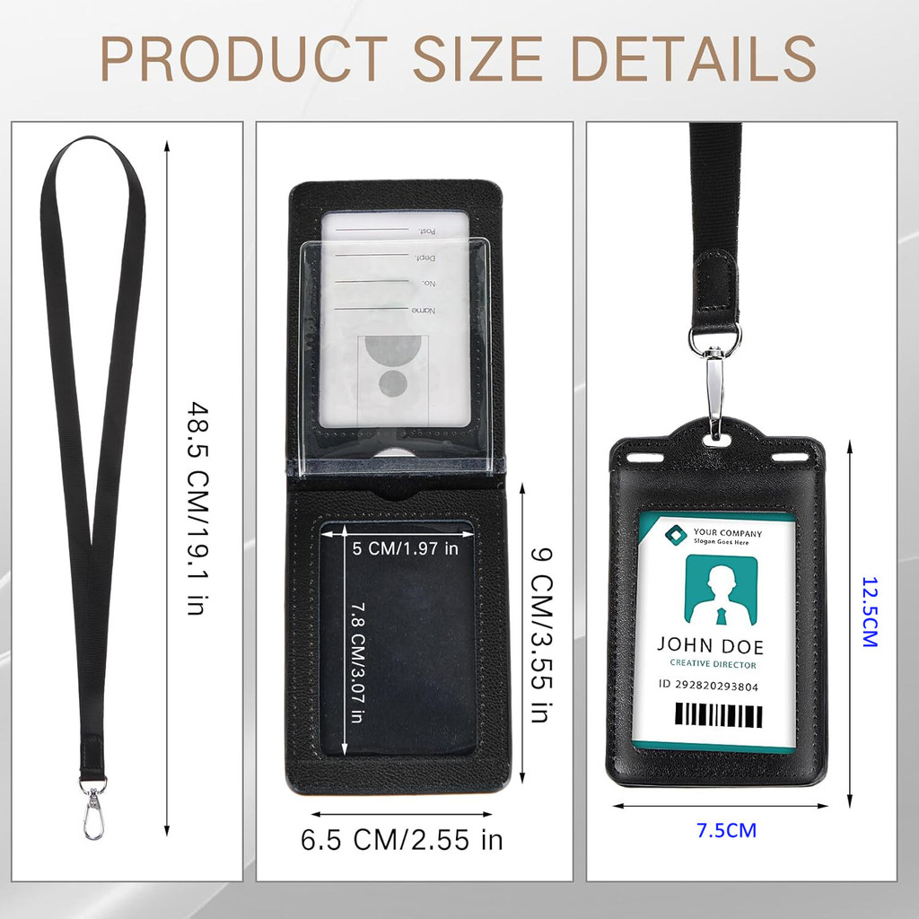 Retractable Reel Heavy Duty Carabiner หนังผู้ถือบัตรป้ายและ Clear ID หน้าต่างสําหรับพนักงานสํานักงานนักเรียนครู Couriers - รูปที่ 7