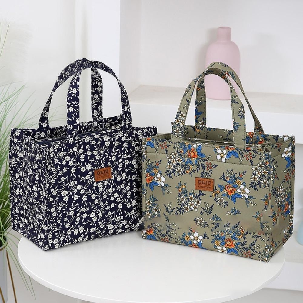 กระเป๋าถือ BANDOLERA, Jacquard แฟชั่นดอกไม้พิมพ์ถุงอาหารกลางวัน, ผ้าใบความจุขนาดใหญ่แบบพกพากระเป๋าแม่ผู้หญิง