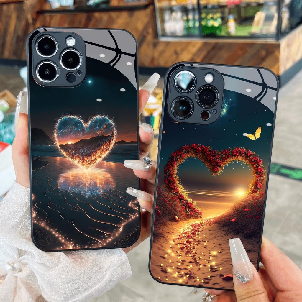 Brilliant Love Heart GlassสําหรับiPhone 16 15 14 13 12 11 8 7 6 6s 6p 7p 8p 6g 7g 8g Pro Max XR XS x