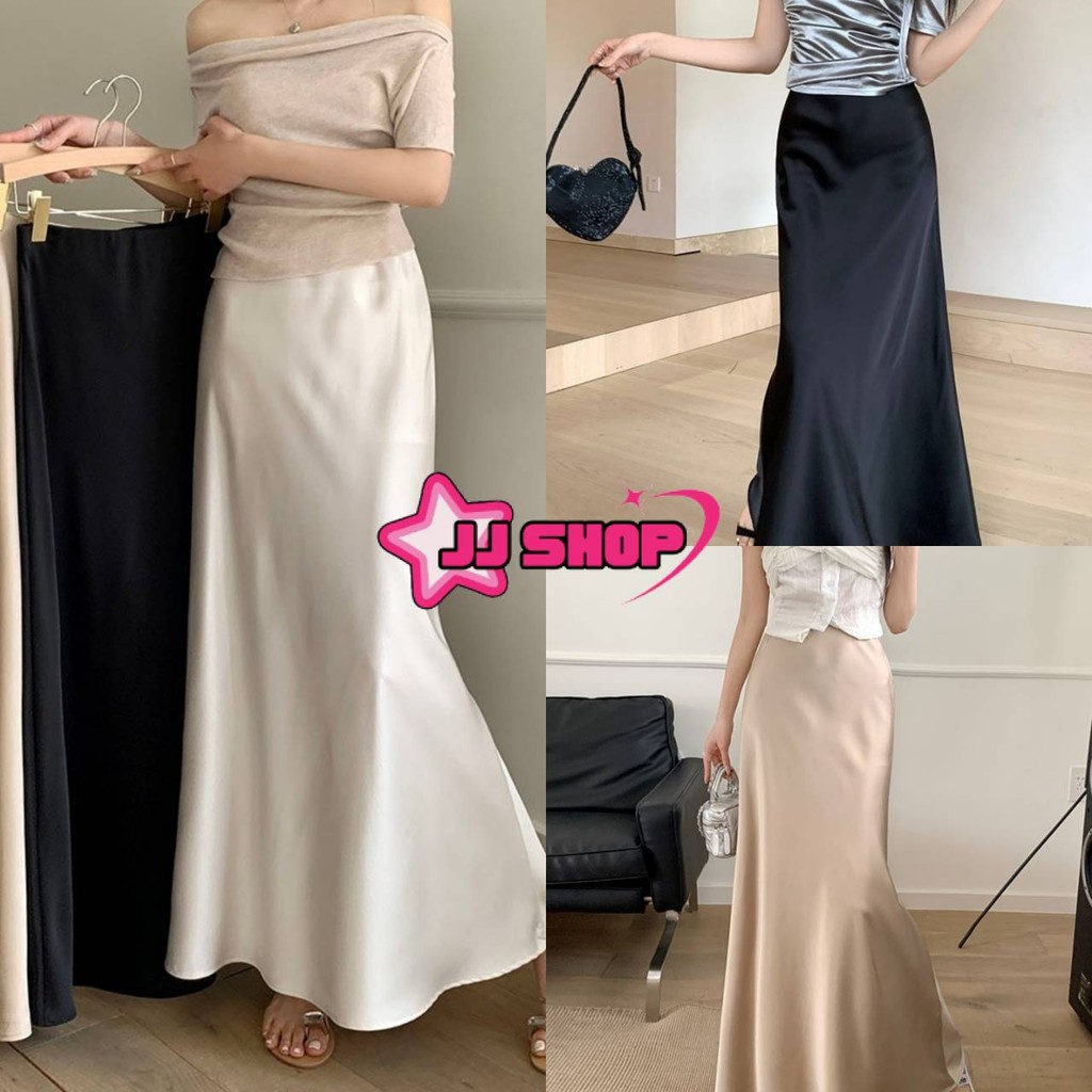 JJ Shop​ ​พร้อมส่ง กระโปรงขายาว สีพื้น เรียบหรูดูแพง ยืดกำลังดี ใส่สบาย "3117"