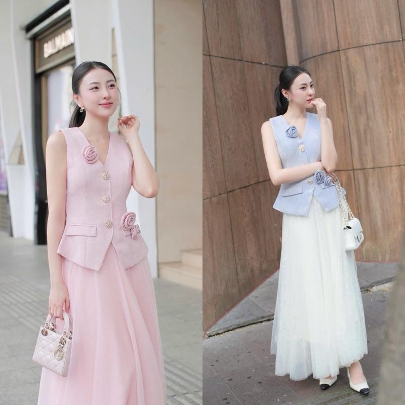 C.on (พร้อมส่ง) the gallery60 61 ชุดset3ชิ้น พร้อมเข็มขัดโซ่ดอกไม้ เสื้อและกระโปรงผ้าพรีเมี่ยม 4/3 !