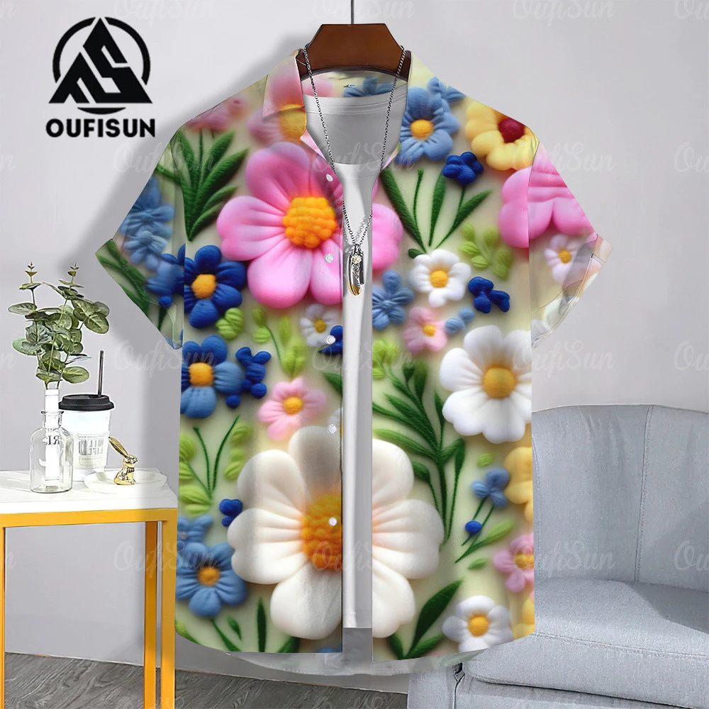 เสื้อเชิ้ตฮาวายแขนสั้น พิมพ์ลายดอกไม้ ผ้าแห้งเร็ว thumbnail 7