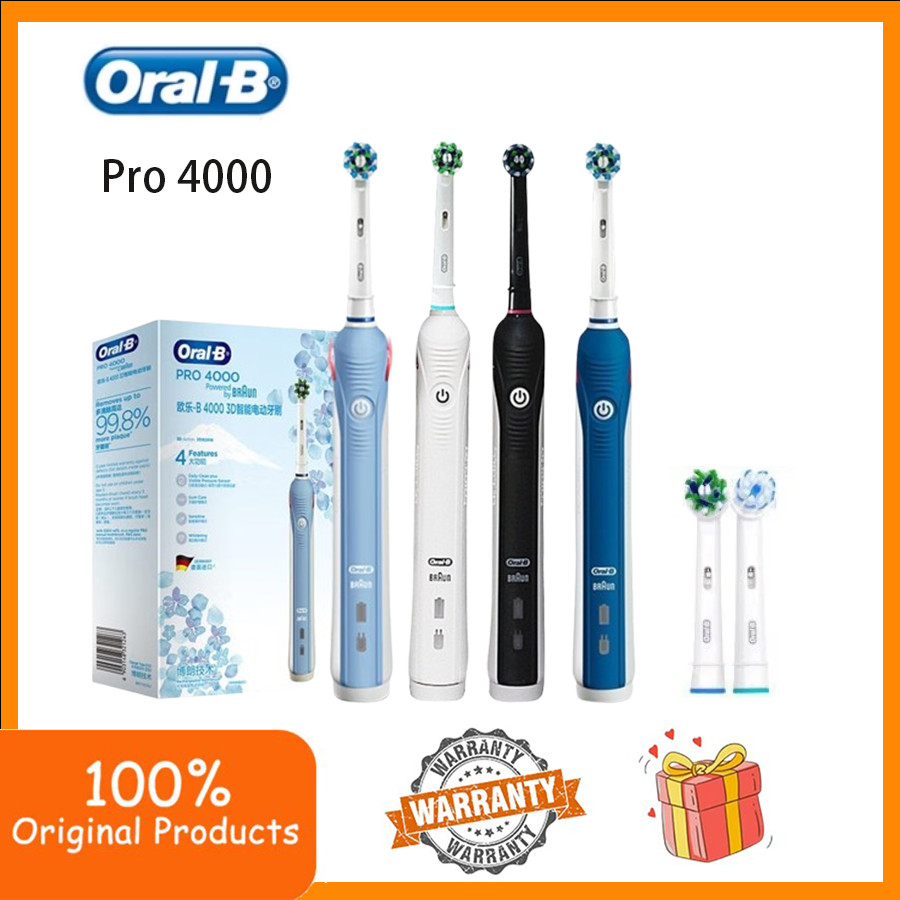 Rechargeable Electric Toothbrush Oral-B Pro 4000 3D หมุนรอบ Sensor แรงดัน 4 โหมด หัว CrossAction กล่องเดินทาง