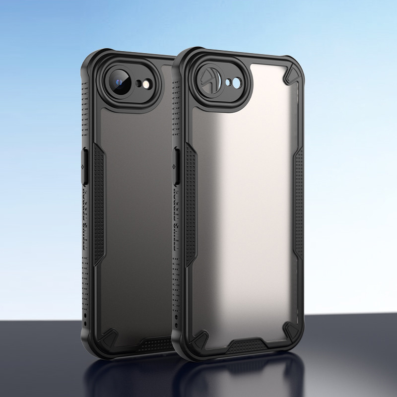 สําหรับ iPhone 16E / 17E กรณี ELVEV เกราะถุงลมนิรภัย TPU Hard PC โปร่งแสง Matte เลนส์ป้องกันปกหลัง