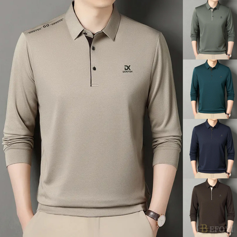 เสื้อโปโลผู้ชายแขนยาวเสื้อยืดหลวมธุรกิจปกสบายๆวัยกลางคน www20