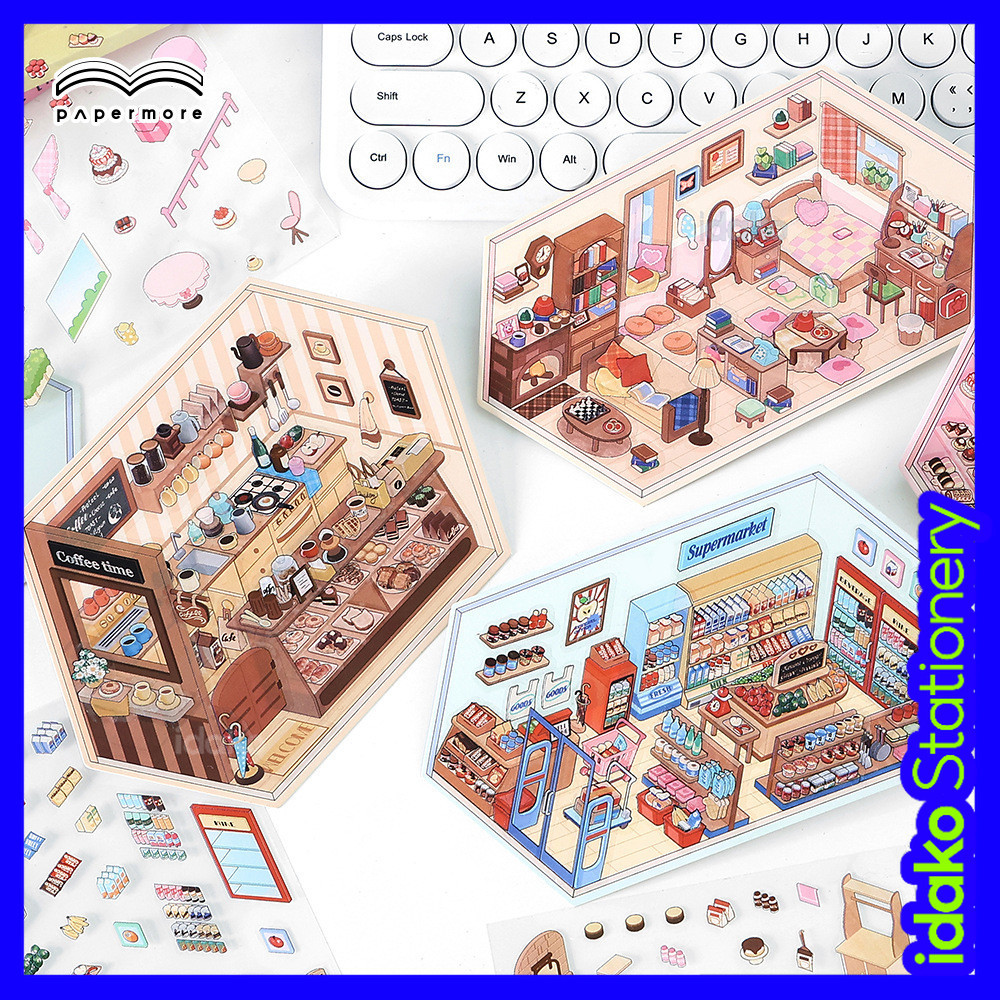 Idako [Small Corner Series] สติ๊กเกอร์ภูมิทัศน์ 2.5D น่ารัก Miniature ฉาก Cabin Decompression diy วัสดุสติกเกอร์ SS306