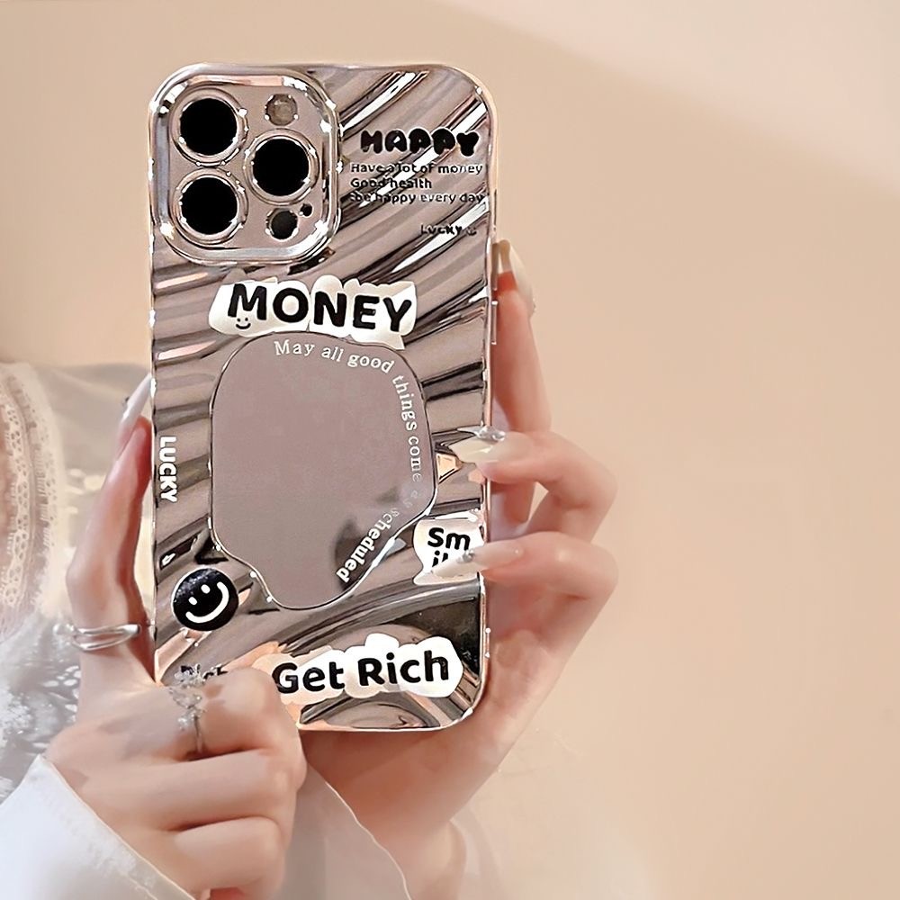 Case เคส iPhone 17 Air 11 13 14 12 16 15 Pro XS Max XR X เคสไอโฟน11 7 8 Plusเคสโทรศัพท์ลูกฟูกสีเงินพร้อมกระจกแต่งหน้า