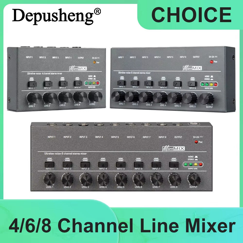 อัพเกรด Depusheng เสียงรบกวนต่ําพิเศษ 4/6/8 Channel Line Mixer Mini Sound Mixer แหล่งจ่ายไฟ DC5V ทํา
