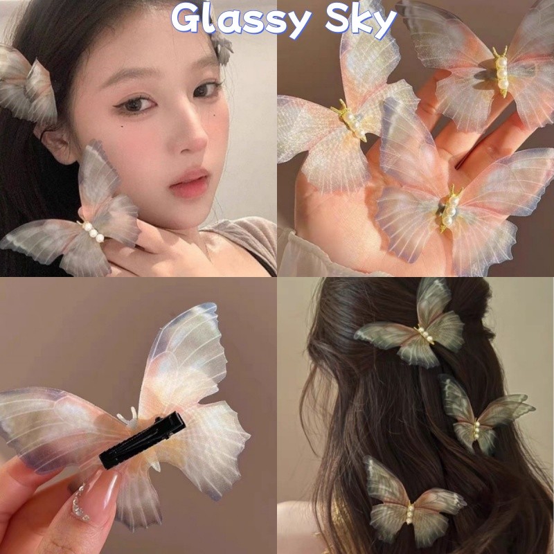 Glassy Sky💖พร้อมส่ง💖 เก็บติดผมสเตอริโอ น่ารัก รูปผีเสื้อ ส่าหรับผู้หญิง (VO-9)