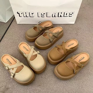 One for all พร้อมส่งจากไทย TX641 รองเท้าเเตะครึ่งส้นแบบสวม หนังกลับ แบบสายไขว้ หนา1.5นิ้ว สำหรับผู้หญิง