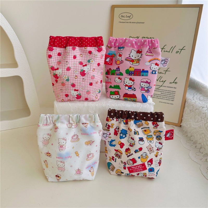 น่ารัก KT Cat พิมพ์กระเป๋าเครื่องสําอางผ้าฝ้ายผ้าปากทองหยิกกระเป๋า Hand-Made กระเป๋าเก็บกระเป๋าเครื่องสําอางสาวขายส่ง