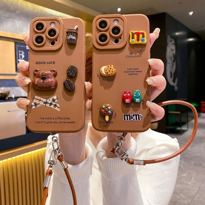 3Dช็อกโกแลตหมีกาแฟโบว์เคสโทรศัพท์สําหรับRedmiหมายเหตุ17 15 14S 13 12S 11S 10S 9S 8 Redmi 17 A7 15C A