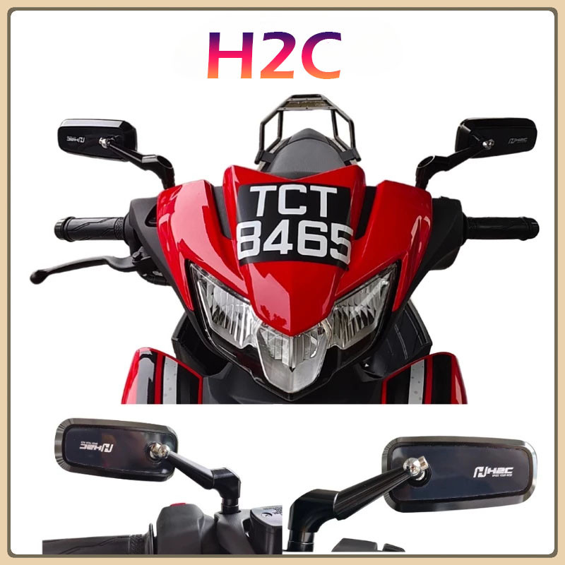 กระจกมองข้างอเนกประสงค์ H2C,Yamaha,Honda,sym,kawasaki Blue กระจกมองหลังขาสั้นป้องกันแสงสะท้อน