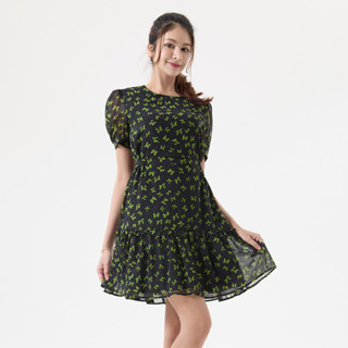 EP ชุดเดรส ลายโบว์สีเขียว ผู้หญิง สีดำ | Green Bow Print Dre…