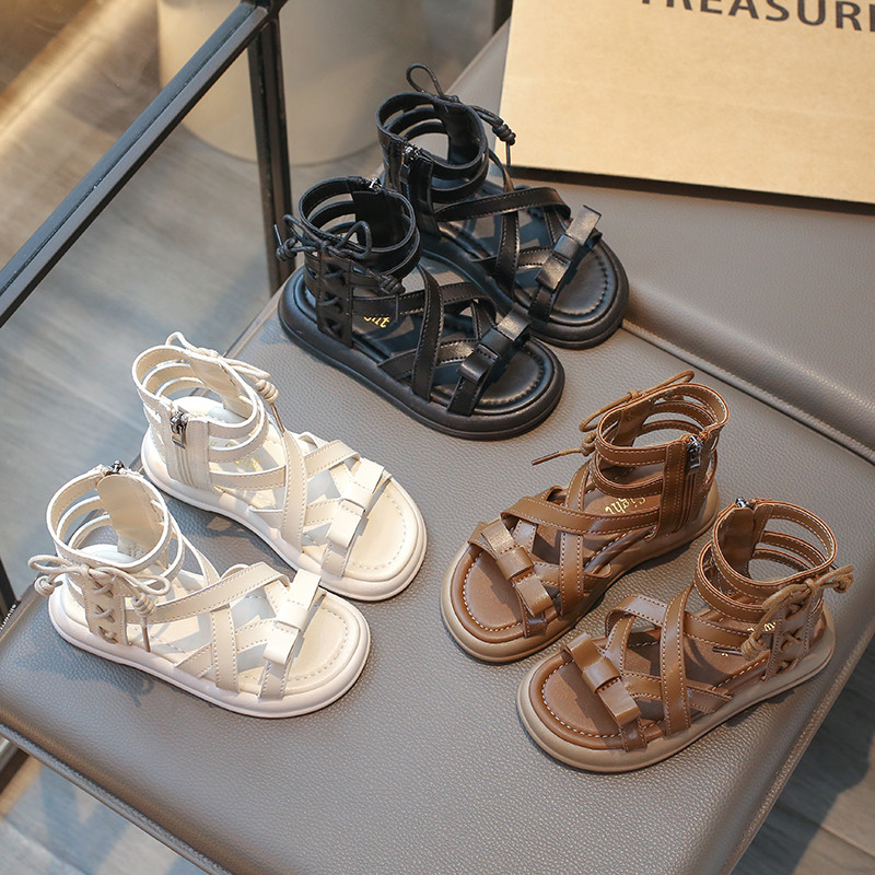 หญิง Gladiator รองเท้าแตะ 2025 ฤดูร้อนใหม่เด็กแฟชั่นเจ้าหญิง High-top รองเท้าอเนกประสงค์เด็ก Causal Beach Holiday รองเท้าแตะ