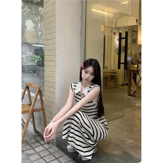Luna Shop กระโปรงยาวแฟชั่นสําหรับผู้หญิง ชุดเดรสลำลอง สไตล์เกาหลีเรียบง่าย ปลอบโยน ลายทาง🍒 พร้อมส่ง 💕