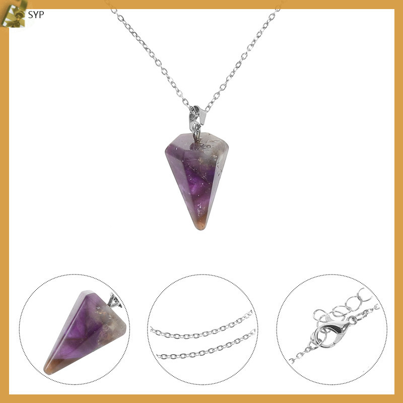 สร้อยคอจี้หินกรวยหกเหลี่ยม Dowsing Pendulum Amethyst Chakra คริสตัล Rock shaoyip