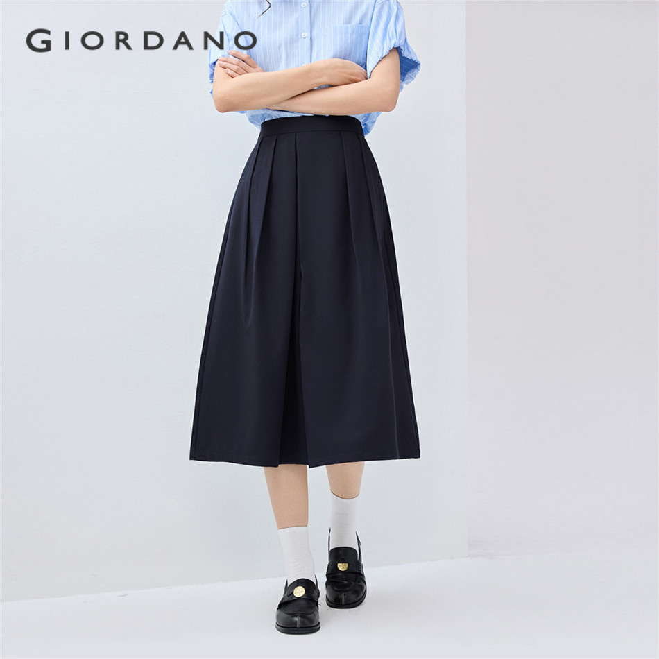 GIORDANO WOMEN Half elastic waist wide leg ankle length pants 05425085