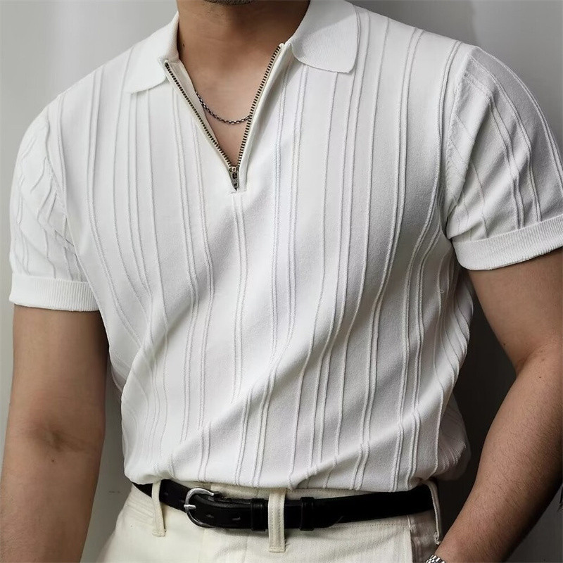 Tide BEAR เสื้อโปโลผู้ชายใหม่เวอร์ชั่นเกาหลีย้อนยุคลําลองระดับไฮเอนด์สีทึบคู่แฟชั่นปกแขนสั้นด้านบน