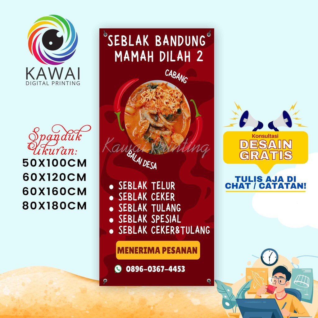 MERAH MMT Banner Seblak Feet, Egg Seblak, Bone Seblak, Special Red Seblak ขนาด 60x160