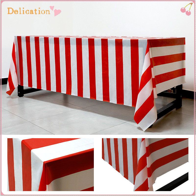 [Delication] ผ้าปูโต๊ะพลาสติก ลายทาง สีแดง สีขาว สําหรับตกแต่งปาร์ตี้คริสต์มาส