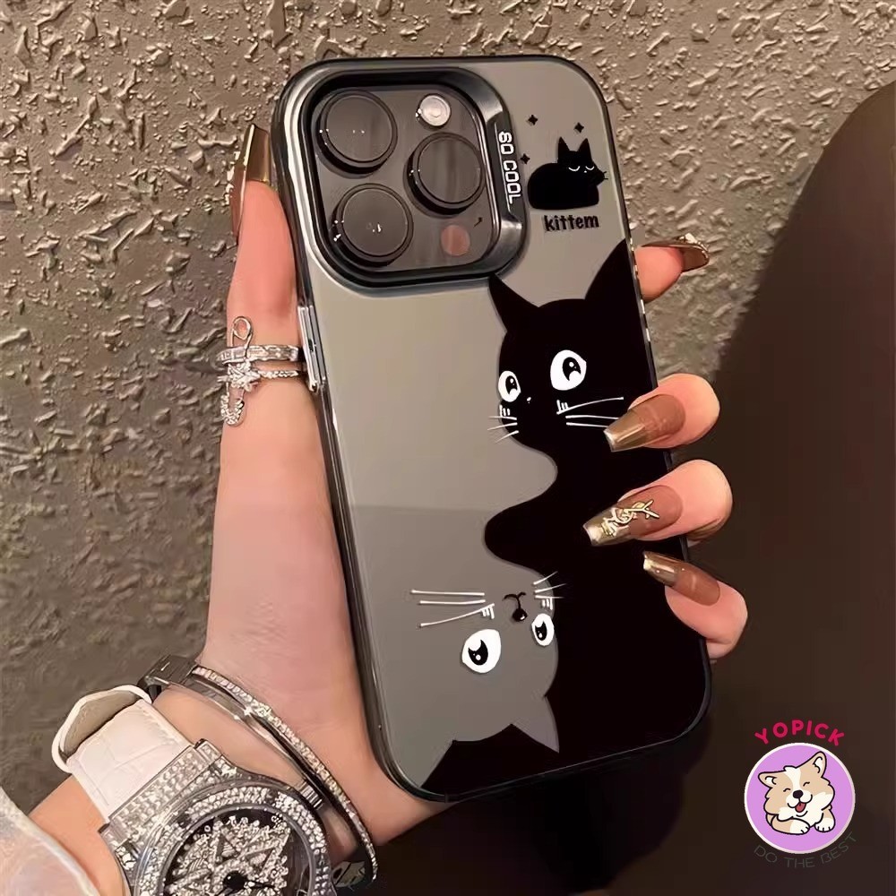 เคสมือถือ ลายการ์ตูนแมว สีเงิน สําหรับ iPhone 13 15 Pro Max 11 12 x xs xs Max xr 7 Plus 8 Plus 14