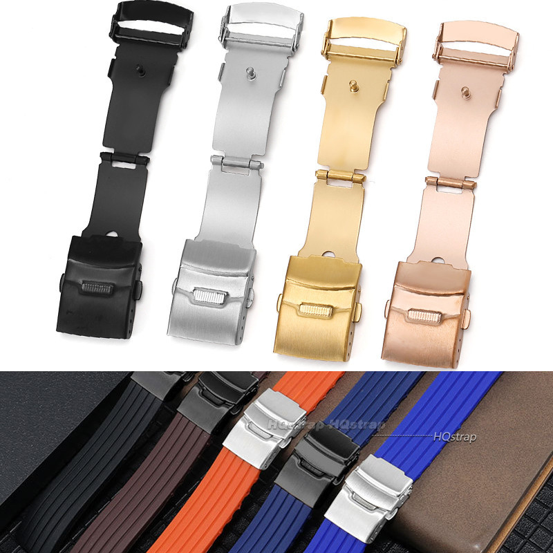 สายนาฬิกาข้อมือซิลิโคน 18 มม. 20 มม. 22 มม. 24 มม. สีดํา ทอง กันน้ํา แบบเปลี่ยน สําหรับผู้ชายและผู้หญิง