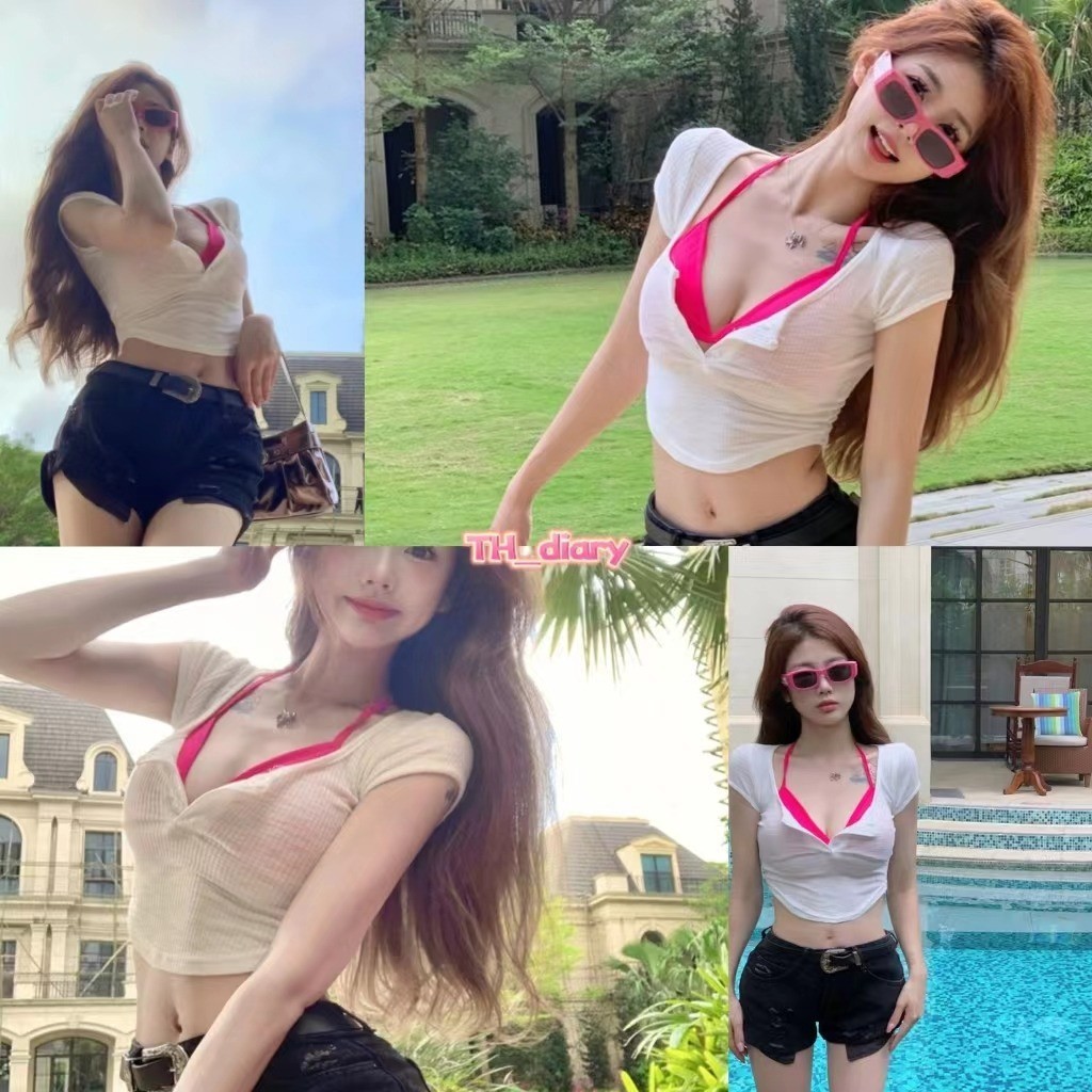 (จัดส่งจากกรุงเทพฯ) เสื้อกั๊กสาวร้อนสีขาวพร้อมสายเอี๊ยมเล็กสำหรับผู้หญิงฤดูร้อนสั้นรัดรูปเอวสูงสะดือด้านบนสวมใส่ด้านนอก