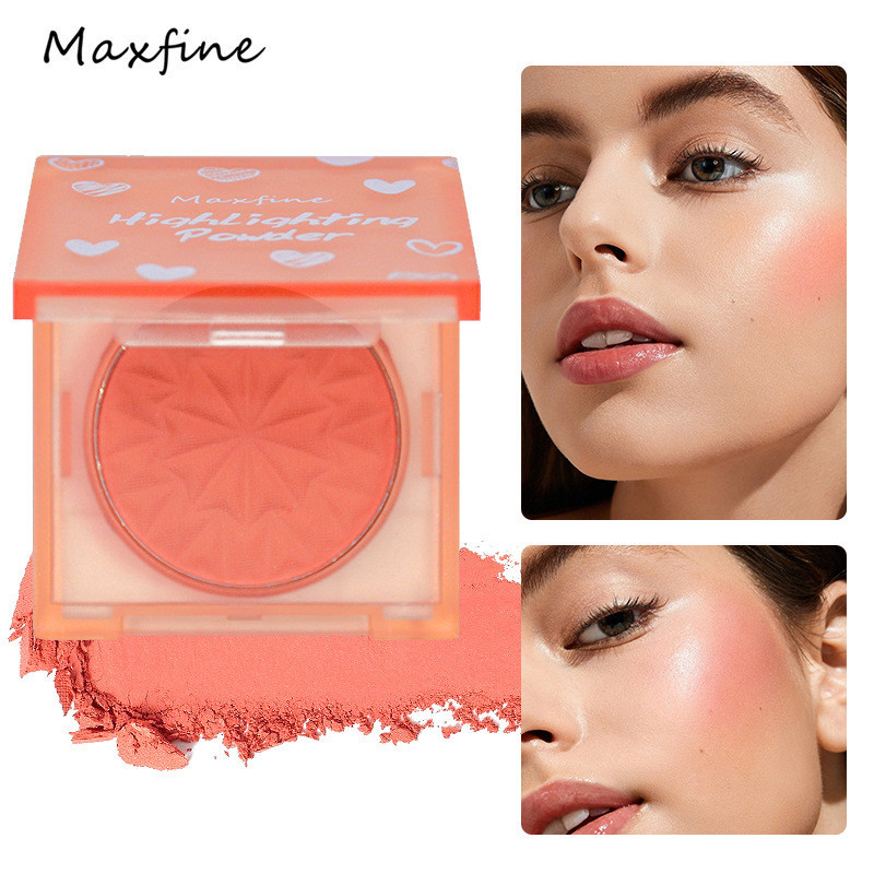 Maxfine บลัชออน Color บลัชออนสีเดียว และผงเรืองแสงสูงติดทนนานไม่ต้อง แต่งหน้าเพิ่มความสดใสให้สีชมพูสดใสรูจข้อความละเอียดสีแดง