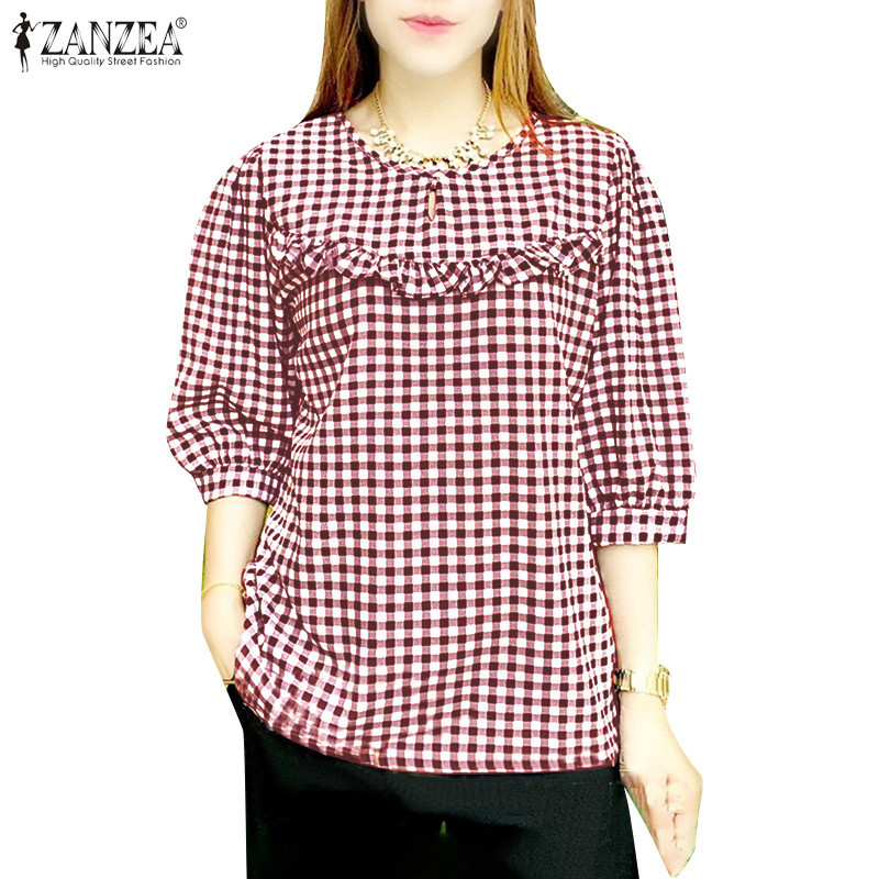 Zanzea เสื้อเบลาส์ลําลอง คอกลม ทรงหลวม แต่งรูกลวง สไตล์เกาหลี สําหรับผู้หญิง