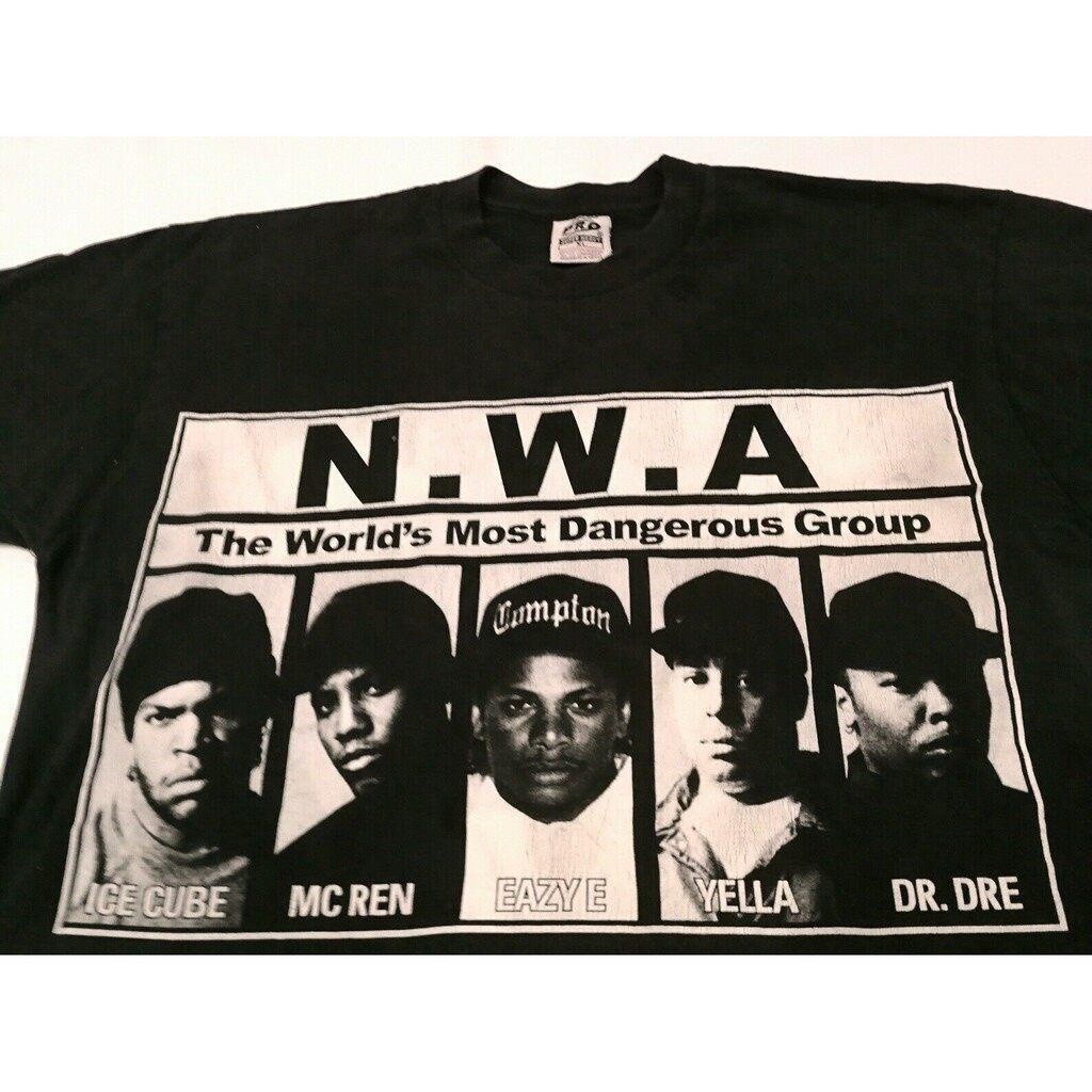 การออกแบบเดิมเสื้อยืดพิมพ์ลายพรีเมี่ยม Vintage 90S Nwa T Shirt Xl Nwa Dr Dre Ice Cube Mc Ren Eazy E 